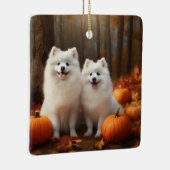 Ornement En Céramique American Eskimo Chiot Automne Citrouille délice (Droite)