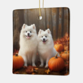 Ornement En Céramique American Eskimo Chiot Automne Citrouille délice (Gauche)