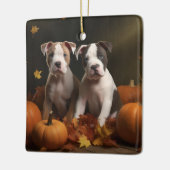 Ornement En Céramique American Staffordshire Puppy Automne Délice (Gauche)