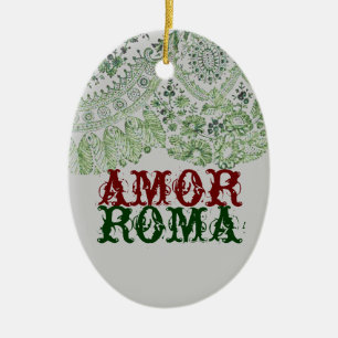 Ornement En Céramique Amor Roma avec la dentelle verte