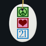 Ornement En Céramique Amour 21 de paix<br><div class="desc">Un premier cadeau d'anniversaire grands vingt. La rotation de vingt des est une affaire. Un 21ème présent mignon d'anniversaire.</div>