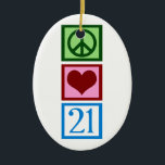 Ornement En Céramique Amour 21 de paix<br><div class="desc">Un premier cadeau d'anniversaire grands vingt. La rotation de vingt des est une affaire. Un 21ème présent mignon d'anniversaire.</div>