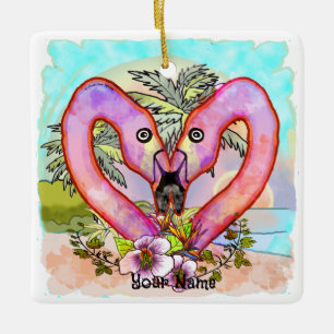 Ornement En Céramique Amour de flamant rose