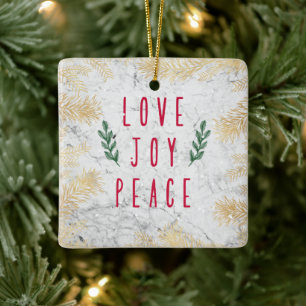 Ornement En Céramique Amour Joy Paix Fleurs de Noël Sur Marbre