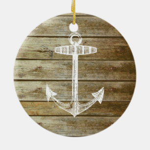 Ornement En Céramique Ancre nautique sur le graphique en bois