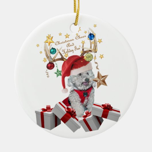 Ornement En Céramique andouillers, Noël et le cockapoo (Devant)