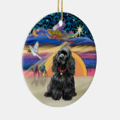 Ornement En Céramique Ange de Noël - Cocker (noir) (Droite)