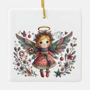 Ornement En Céramique Ange de Noël fantaisiste avec des ailes multicolo