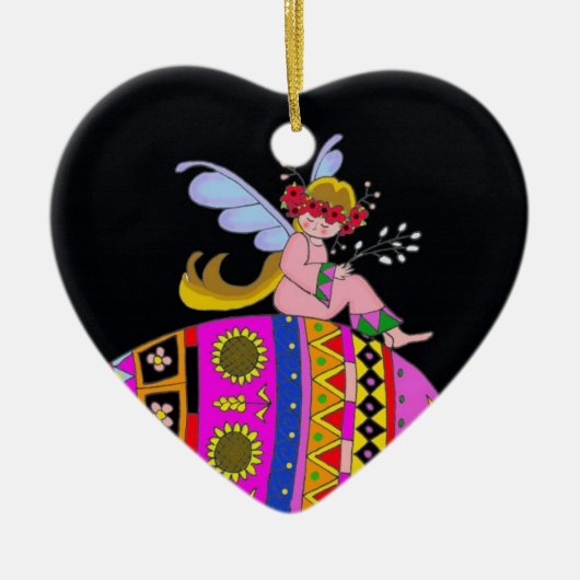 Ornement En Céramique Ange et Pysanka (Devant)