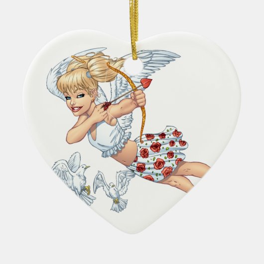 Ornement En Céramique Ange mignon de cupidon avec la flèche d'amour par (Devant)