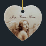 Ornement En Céramique ANGEL PLAYING LYRA OVER THE CLOUDS Heart<br><div class="desc">Joy ..Peace.. Love ..  Artistic and classic watercolor painting in white antique brown sepia colors re-elaborated from 18 th Century Italian fine art</div>