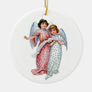 Ornement En Céramique Anges de Noël dans le rose et le bleu