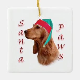 Ornement En Céramique Anglais Cocker Spaniel (rouge) Père Noël Paws