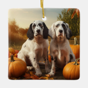 Ornement En Céramique Anglais Setter Puppy Automne Citrouille de plaisir