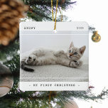 Ornement En Céramique Animal moderne Mon premier Noël 2 Photo<br><div class="desc">Animaux de compagnie 2 (deux) Photo ornement céramique de Noël. Design comprend deux photos de votre chiot ou chaton animal de compagnie,  le titre "Mon premier Noël",  leur nom et leur année. Tout le texte est facile à customiser en utilisant le modèle fourni.</div>