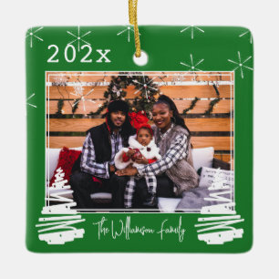 Ornement En Céramique Animaux à deux côtés Holiday Tree Family Photo