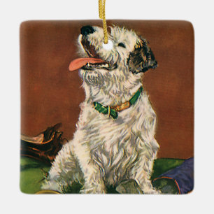 Ornement En Céramique Animaux Vintage, Chiot Terrier Mignon Mâchant des 