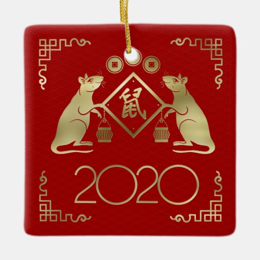 Ornement En Céramique Année chinoise du rat 2020 (Devant)
