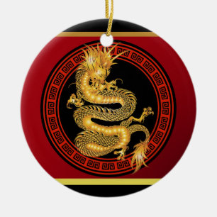 Ornement En Céramique Année chinoise fleurie du dragon