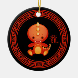 Ornement En Céramique Année chinoise fleurie du dragon