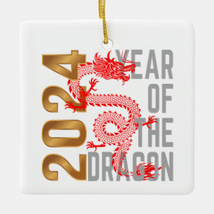 Ornement En Céramique Année du dragon Année 2024 Zodiac chinois