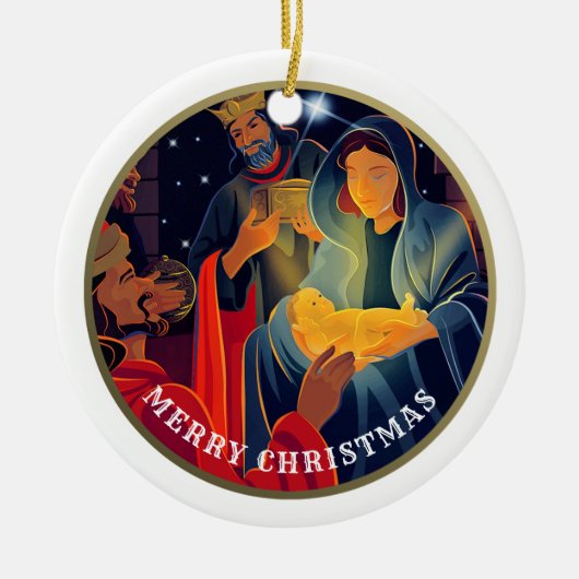 Ornement En Céramique Année et nom de famille personnalisés Noël (Devant)