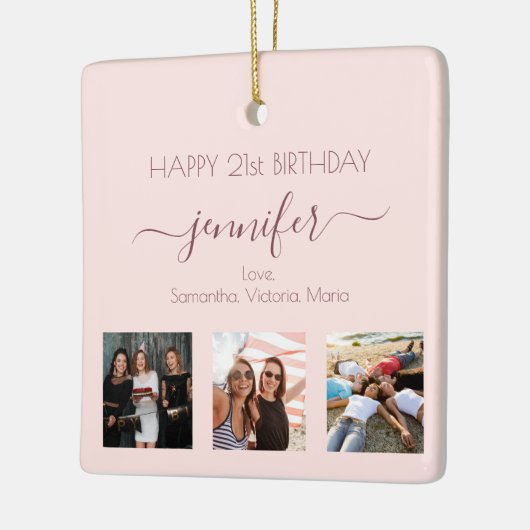 Ornement En Céramique Anniversaire rose or blush ami photo (Gauche)