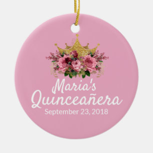 Ornement En Céramique Anniversaire rose Quinceañera