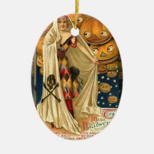 Ornement En Céramique Antique Halloween Jack-o'-lantern Costume Femme