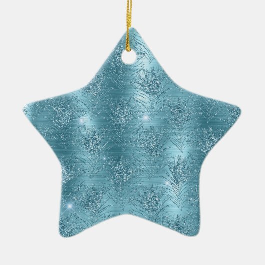 Ornement En Céramique Aqua Blue Glitzy Parties scintillant Peacock Plume (Devant)