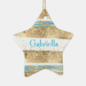 Ornement En Céramique Aqua Blue Gold Parties scintillant Confetti Zebra  (Droite)