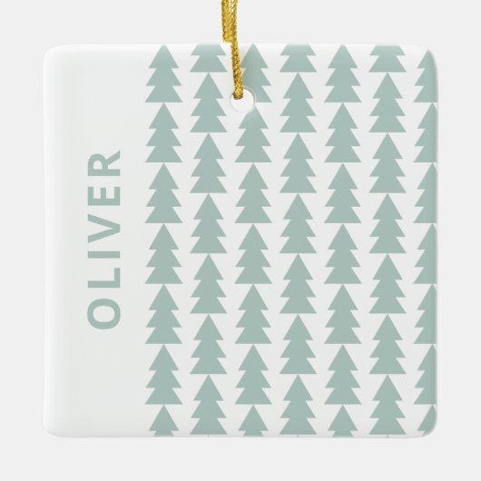 Ornement En Céramique Aqua géométrique moderne bleu sapin de Noël (Devant)