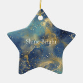 Ornement En Céramique Aqua Sky Blue Gold Glitzy Confetti Sparkle (Devant)