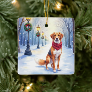 Ornement En Céramique Aquarelle American Foxhound Lampadaire enneigé
