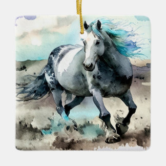 Ornement En Céramique Aquarelle Cheval de Trait Galopant