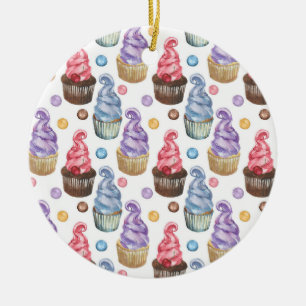 Ornement En Céramique Aquarelle cupcakes colorés