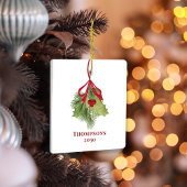 Ornement En Céramique Aquarelle de Noël Holly Berries Vert Simple