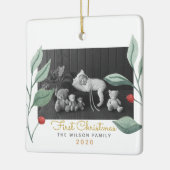 Ornement En Céramique Aquarelle de Noël Verdure & Berry (Gauche)