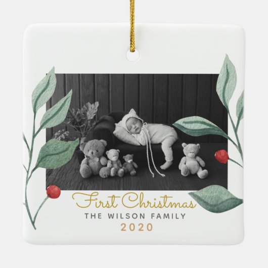 Ornement En Céramique Aquarelle de Noël Verdure & Berry (Dos)