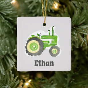 Ornement En Céramique Aquarelle de tracteur vert Décor de ferme personna