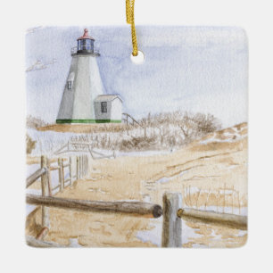 Ornement En Céramique Aquarelle du phare de Plymouth