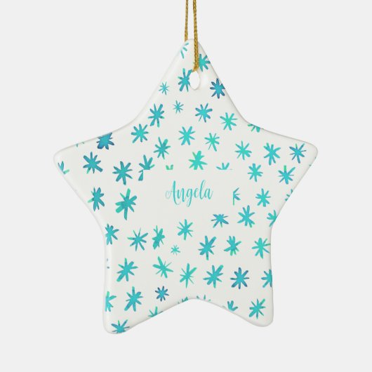 Ornement En Céramique Aquarelle étoile avec nom - turquoise (Droite)