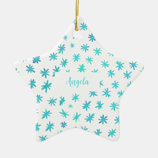 Ornement En Céramique Aquarelle étoile avec nom - turquoise (Devant)