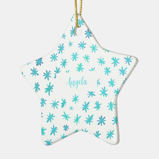 Ornement En Céramique Aquarelle étoile avec nom - turquoise (Gauche)