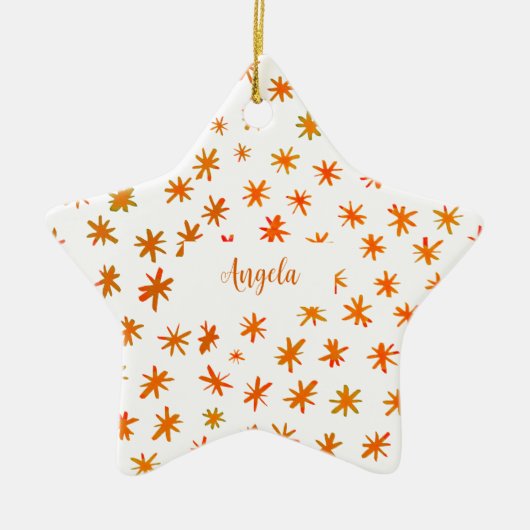 Ornement En Céramique Aquarelle étoiles avec nom - orange (Devant)