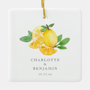 Ornement En Céramique Aquarelle Fruit de Citron Mariage Personnalisé