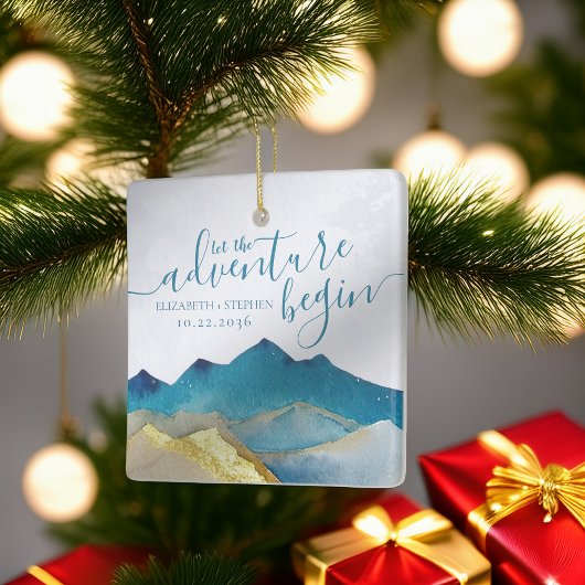Ornement En Céramique Aquarelle Golden Mountains Mariage Enregistrer La 