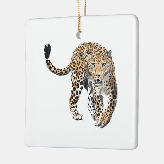 Ornement En Céramique aquarelle léopard jungle chat peint vert animal (Gauche)