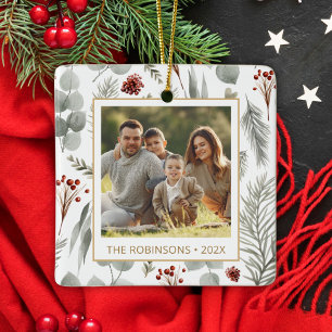 Ornement En Céramique Aquarelle Noël Feuillage d'or Typographie