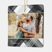 Ornement En Céramique Aquarelle peinte Noir Plaid Photo de Noël (Gauche)